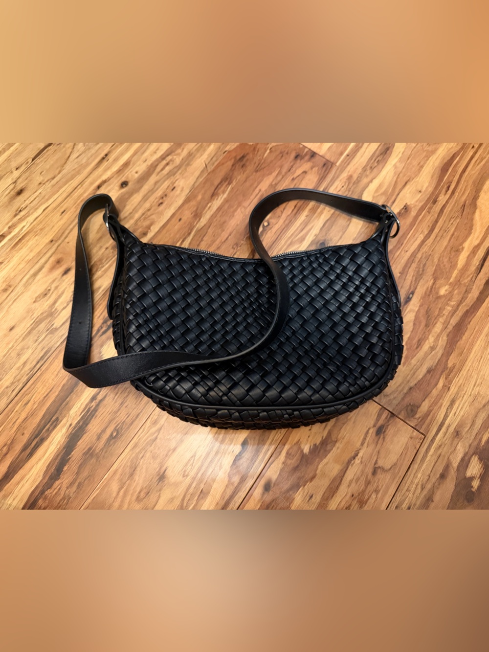 Black Woven Leather Crossbody Bag